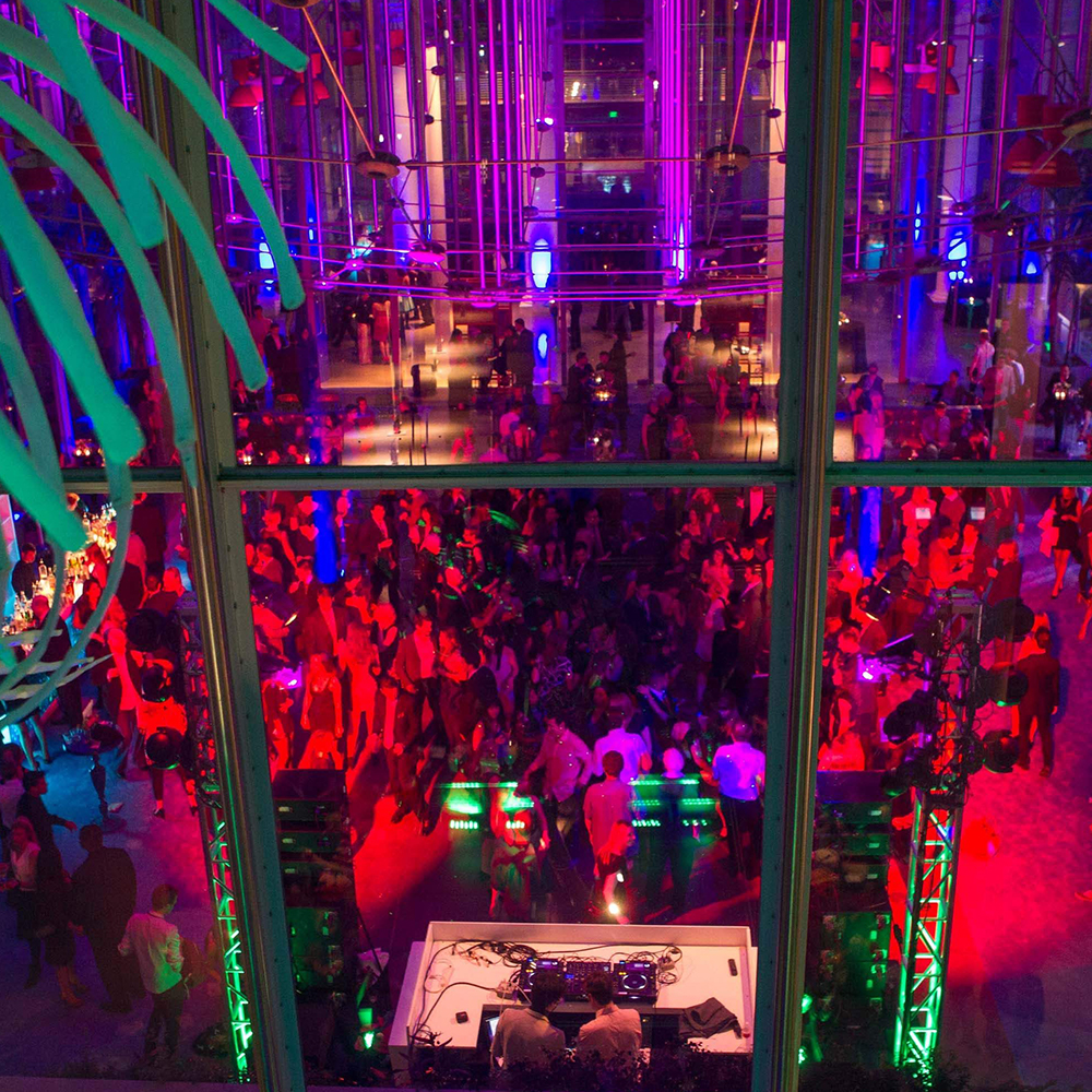 Night time party in the piazza. viewed from above