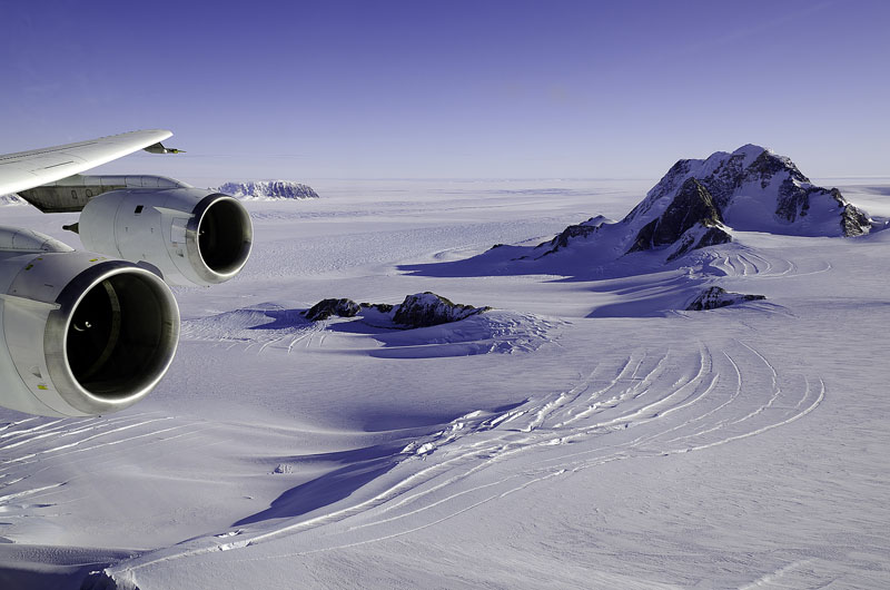 Glaciers and rock outcrops in Marie Byrd Land, West Antarctica.