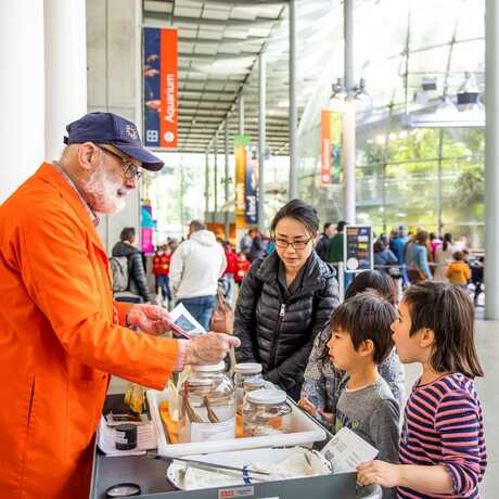 Academy docent engaging with guests