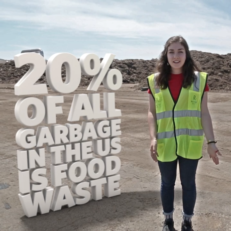Still from a Flipside Science video of a young woman at a garbage dump