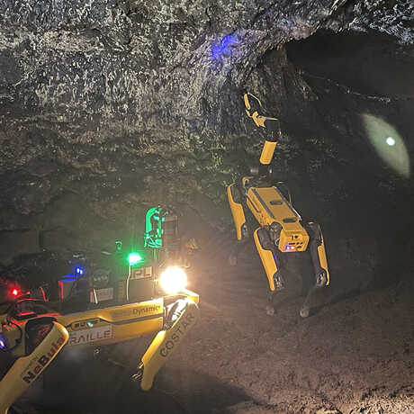 Can robots like SPOT explore underground lava tubes on Mars?