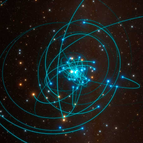 Orbits of stars around the black hole in the center of Milky Way by ESO/L. Calçada/spaceengine.org